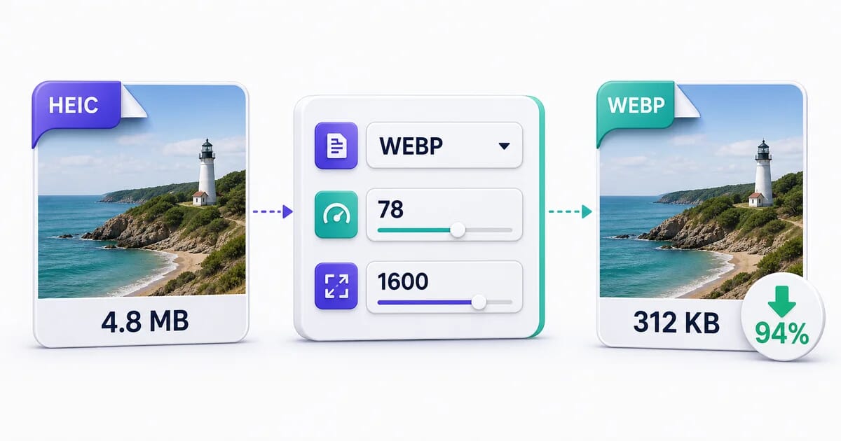 A HEIC image converted to a smaller WebP file with explicit quality and size settings