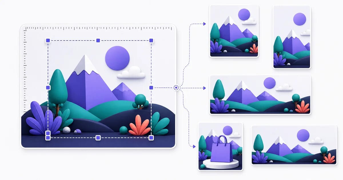 One source image fitted into square, portrait, landscape, product, and banner dimensions