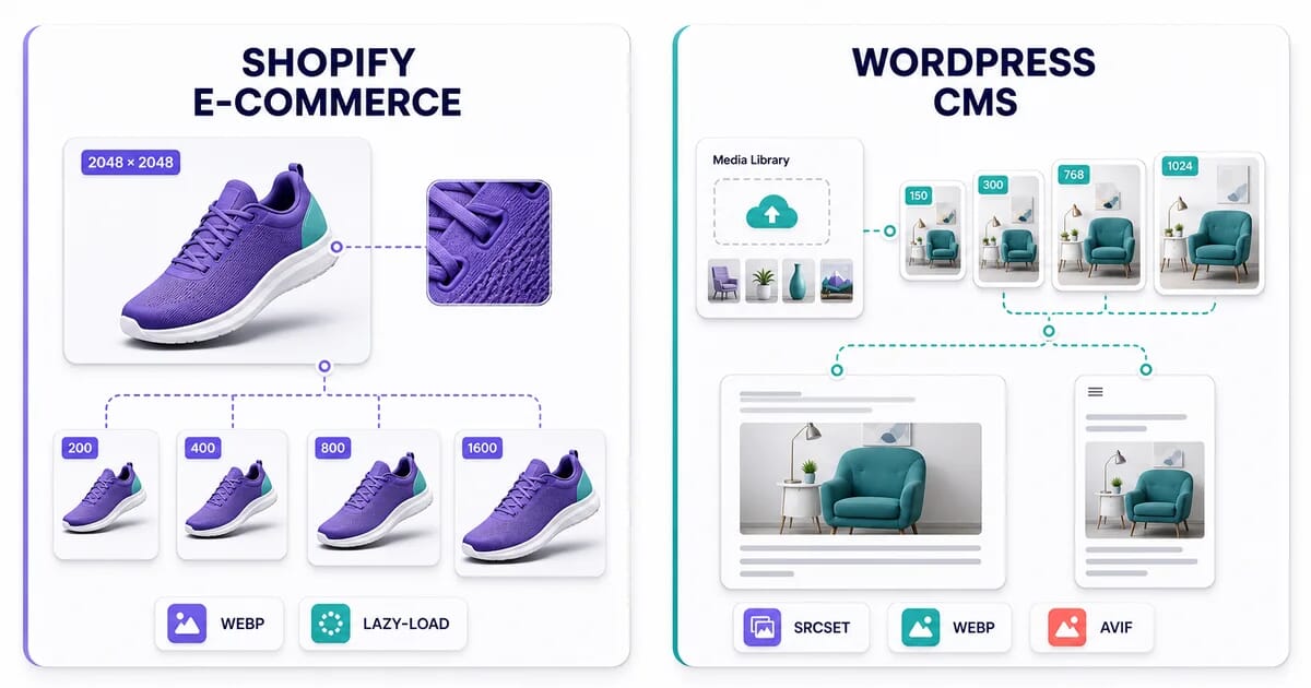 Shopify responsive CDN variants and WordPress generated media sizes